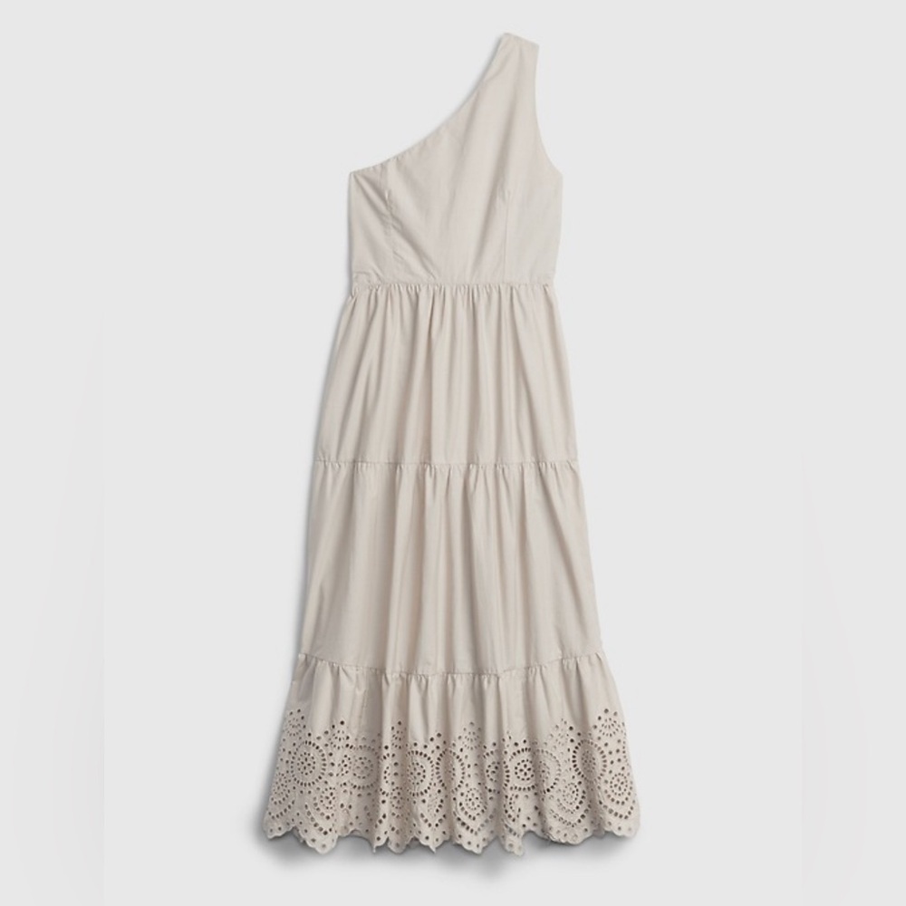 GAP 100% Cotton Beige One-Shoulder Midi Dress Size 4 - Picture 1 of 12